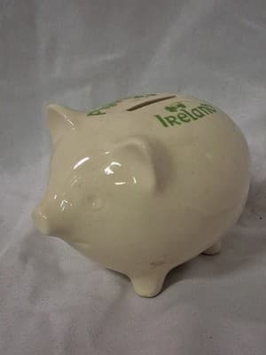 Irish Blessing Ceramic Pig Piggy Bank with Shamrock Design