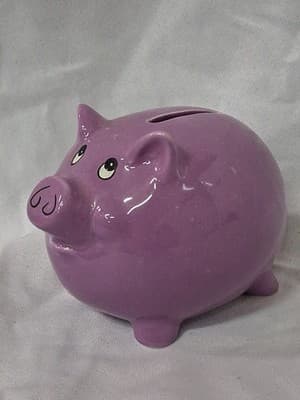 Purple Ceramic Hand Painted Piggy Bank