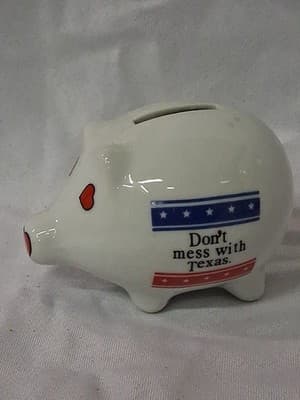 SILBERNE SOUVENIR PIGGY BANK ~ 5" X 4" X 4" ~ DON'T MESS WITH TEXAS ~ HEARTS