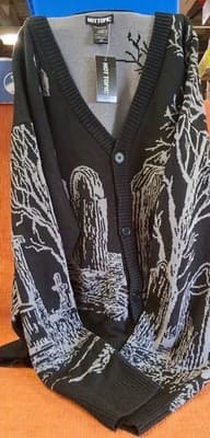 Halloween Cemetery Sketch Pattern Button Up Knit Cardigan Size LG NWT Hot Topic