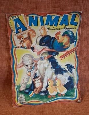 VINTAGE ANIMAL PICTURES AND RHYMES MERBILL PUBLISHING BOOK