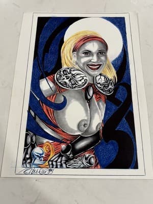 π Sexy Fantasy Blonde Woman Abstract Art Drawing Sketch Artist Signed Rare