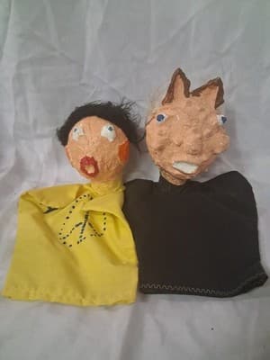 Lot of 2 Vintage Hand Puppets Hard Plastic Painted Heads Cloth Bodies Unique