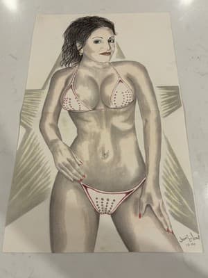 Rare Original Sexy Girl Bikini Art Drawing Sketch Artist Signed Gould 2000
