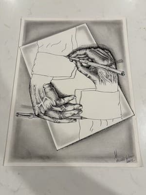 Rare Unique Fantasy Art Drawing Sketch Artist Signed Hands On Pen Art