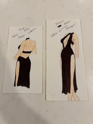 Rare Original Art Drawing Sketch Artist Black Dress Designs