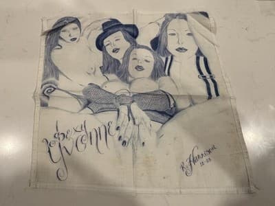 Rare Cloth Original Woman Erotic Sexy Fantasy Art Drawing Sketch Artist Signed