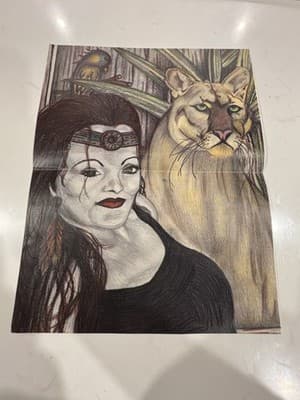 Sexy Woman With Lion Print Fantasy Art Drawing Sketch Artist Signed Brockman 01