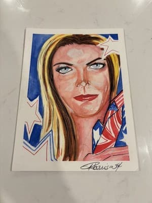Patriotic Girl Rare Original Sexy Fantasy Art Drawing Sketch Artist Signed 04