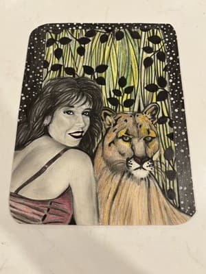Rare Original Sexy Fantasy Art Drawing Sketch Woman And Lion Colorful