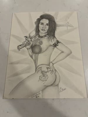 π Rare Original Sexy Fantasy Girl Art Drawing Sketch Artist Signed Gould
