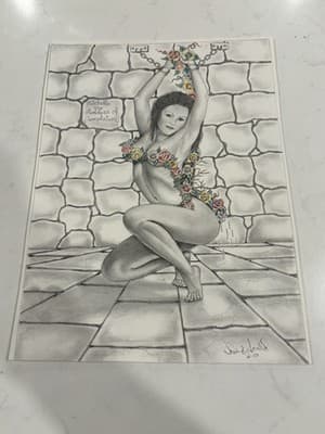 Rare Sexy Goddess Of Temptation Fantasy Art Drawing Sketch Artist Signed Gould