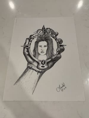 Rare Original Sexy Fantasy Girl Hand Mirror π¨ Drawing Sketch Signed Gould