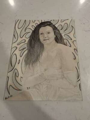 Rare Print Sexy Fantasy Art Woman Flames Drawing Sketch Signed 2001