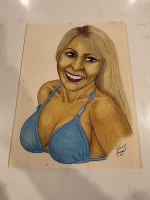 Vtg Original Sexy Blonde Bikini Top Fantasy Art Drawing Sketch Artist Signed