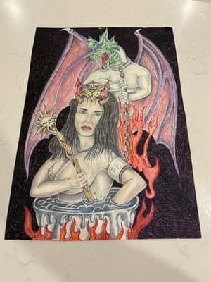 π₯ Sexy Goddess & Dragon Fantasy Art Drawing Sketch Artist Signed Very Unique