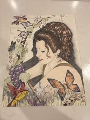 Woman With Flowers Birds Ect Fantasy Art Drawing Sketch Beautiful Art
