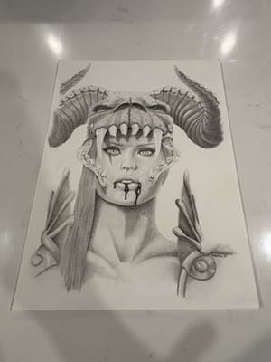 Rare Original Sexy Fantasy Art Drawing Sketch Artist Signed Viking Woman