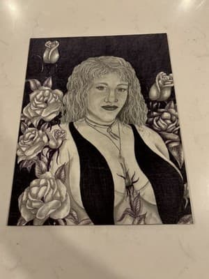 Vtg Rare Sexy Woman Roses Original Woman Portrait Fantasy Art Drawing Sketch