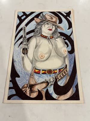 Rare Cowgirl Lady Original Sexy Fantasy Art Drawing Sketch Artist Signed Print