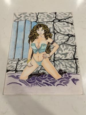 Sexy Goddess In Lingerie Vtg Original Woman Portrait Fantasy Art Drawing Sketch