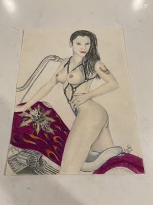 Woman On Harley Sexy Fantasy Art Drawing Sketch Artist Signed