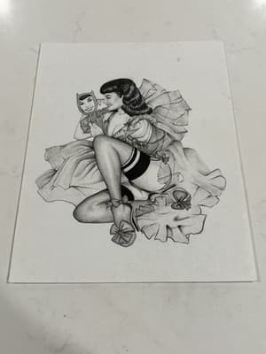 π₯ Black Lingerie Sexy Woman Fantasy Art Drawing Sketch Artist Note Print