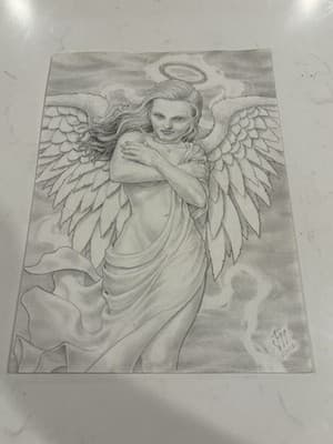 Very Unique Original Sexy Angel Fantasy Art Drawing Sketch Artist Signed 2001