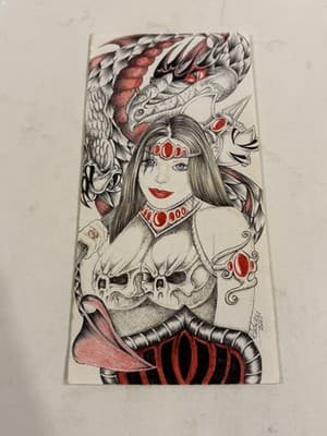 Rare Vtg Original Sexy Skull Chest Fantasy Art Drawing Sketch Artist Signed 🔥