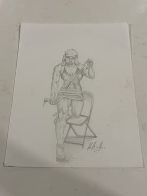 Rare Original Sexy Buff Girl antasy Art Drawing Sketch Artist Signed