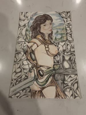 Goddess Lady Rare Original Sexy Fantasy Art Drawing Sketch Artist Signed Back