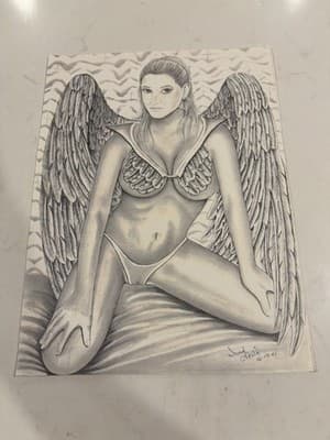 🪽 Sexy Angel Wing Goddess Fantasy Art Drawing Sketch Artist Signed Gould 2001