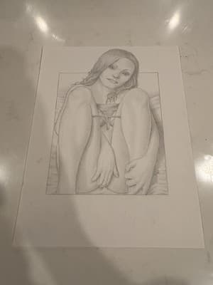 Rare Original Sexy Girl Portrait Fantasy Art Drawing Sketch Artist Signed