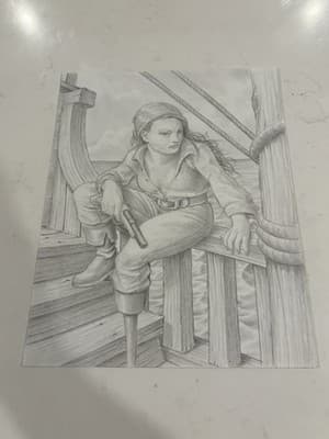 Unique Original Fantasy Art Drawing Sketch Artist Signed Girl Flowers 2001