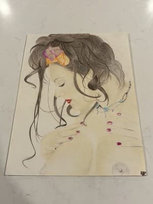 Vtg Color Rare Original Sexy Fantasy Art Drawing Sketch Artist Signed 2002
