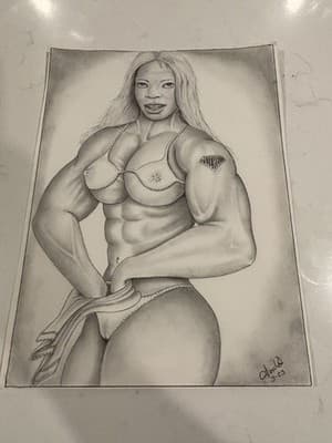 Bodybuilder Woman Portrait Sexy Fantasy Art Sketch Artist Signed Gould