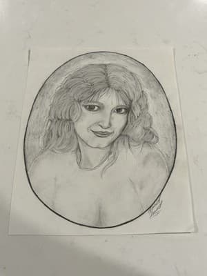 Rare Original Woman In Mirror Fantasy Art Drawing Sketch Artist Signed Yr 2000