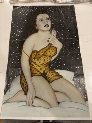 Vtg Original Sexy Woman Lingerie Fantasy Art Drawing Sketch Artist Signed 2004