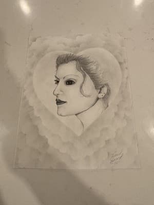 Orig Heart Shaped Fantasy WomancArt Drawing Sketch Artist Signed Yr 2000