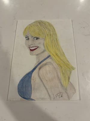 Rare Smiling Blonde Sexy Fantasy Art Drawing Sketch Artist Signed Print