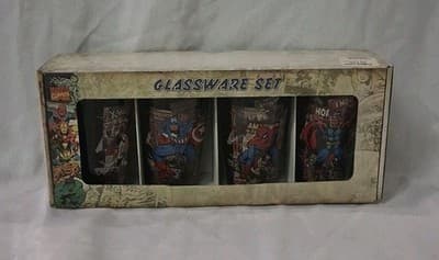 Marvel Glassware Set Of 4 THOR SPIDER-MAN CAPTAIN AMERICA WOLVERINE X-MEN New