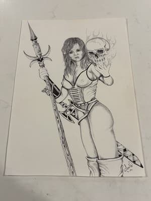 Viking Woman Sexy Fantasy Art Drawing Sketch Artist Signed Gould Print