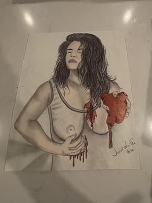 Sexy Woman Ripped Heart ❤️ Original Fantasy Art Drawing Sketch Artist Signed