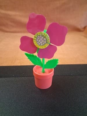 Vintage Flower Pot Pink Pedals Wind-Up Plastic Toy Made In Japan 1980s Works