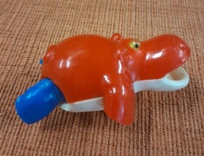 Vtg Swimmng Hippo Red Wind-Up Plastic Toy Made In Japan 1980s Taiwan