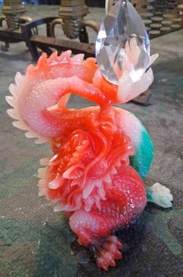 Vintage Resin Dragon Holding Crystal Ball Statue Feng Shui Home Decor