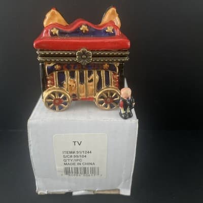 Porcelain Hinged Trinket Box Circus Wagon Train With Ringmaster