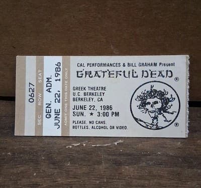 GRATEFUL DEAD CONCERT TICKET STUB GREEK THEATRE BERKELEY, CA 6/22/1986 RARE