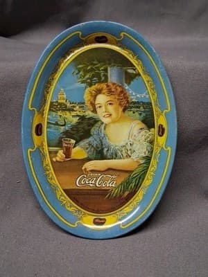 (B) Vintage 1973 Small Oval Coca-Cola Advertisement Tip Tray