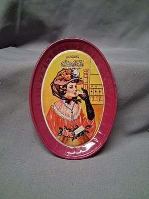 Coca Cola Miniature Oval Metal Advertising Serving Tray - Pre-owned
